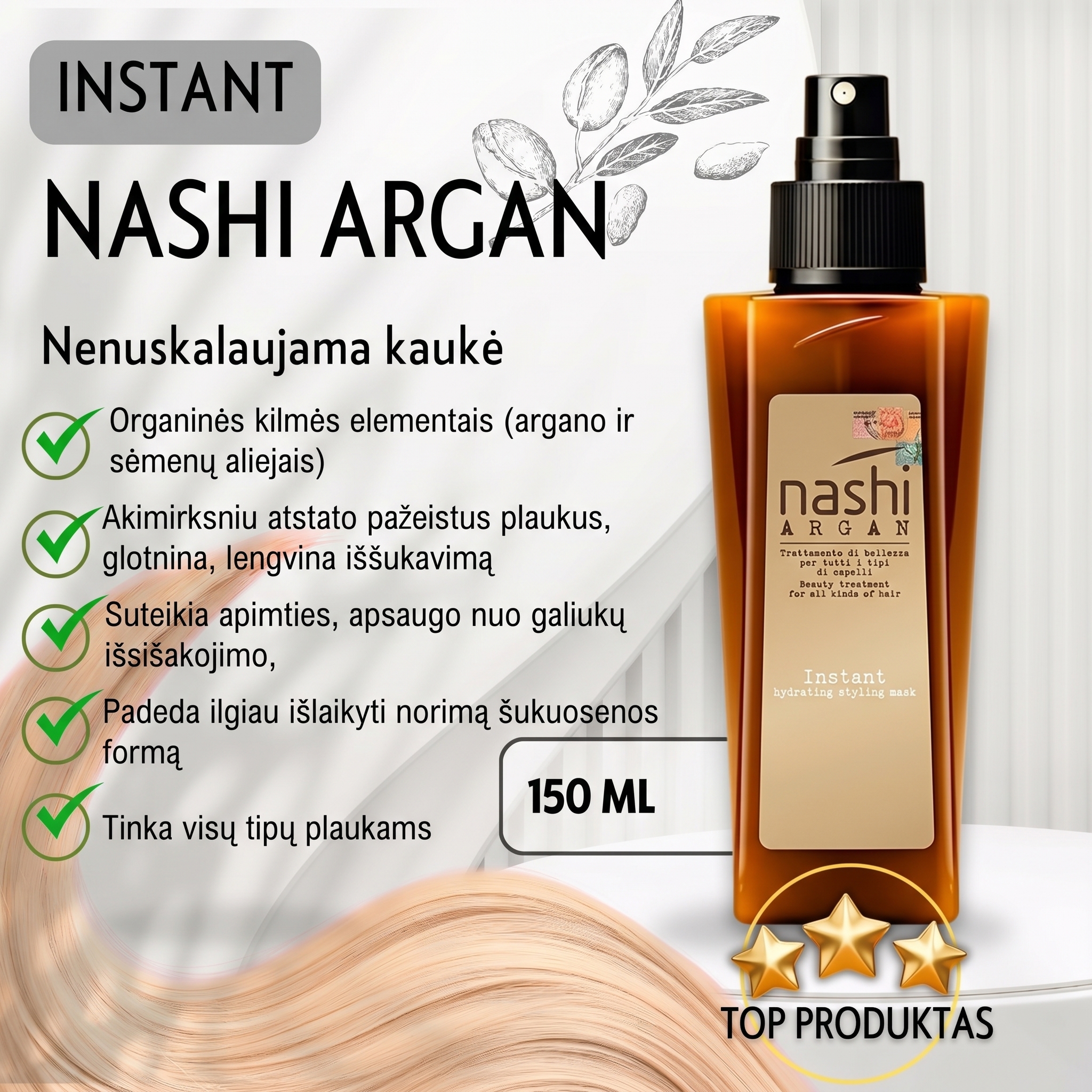 NASHI ARGAN INSTANT nenuskalaujama kaukė 150 ml