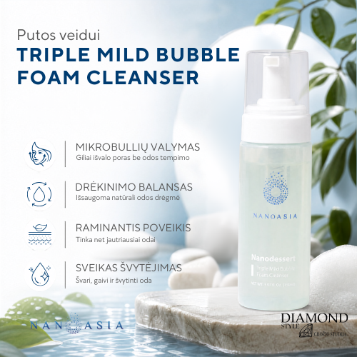 NANOASIA prausimosi putos (Triple Mild Bubble Foam Cleanser), 150ml