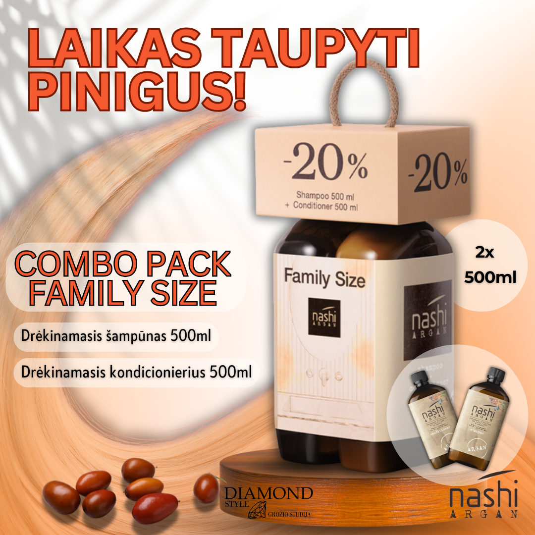 NASHI ARGAN Šampūnas 500ml + Kondicionierius 500ml COMBOPACK FAMILY SIZE
