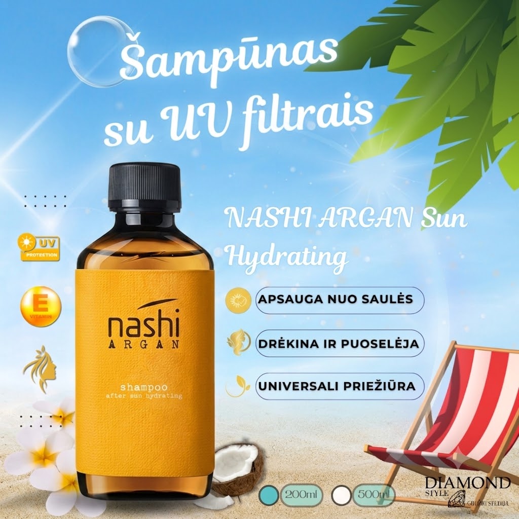 NASHI ARGAN Sun Hydrating Shampoo šampūnas su UV filtrais 200 ml